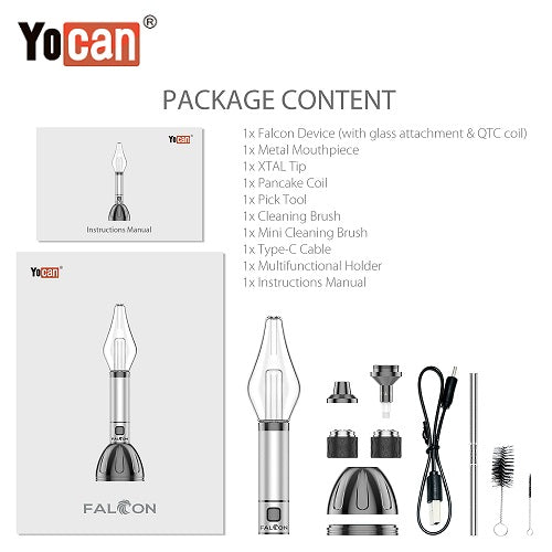 Yocan Falcon Wax and Dry Herb 6 In 1 Vaporizer Kit Package Contents Yocan Wholesale